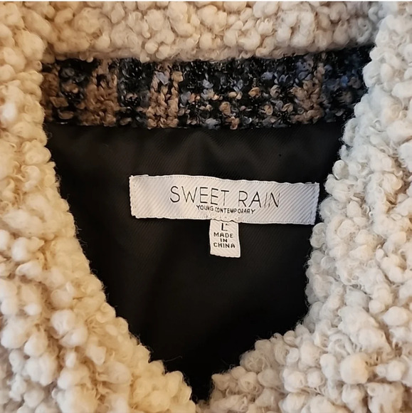 Sweet Rain Contemporary Plaid Tweed Sherpa Collared Jacket Women's Size L - Picture 11 of 14